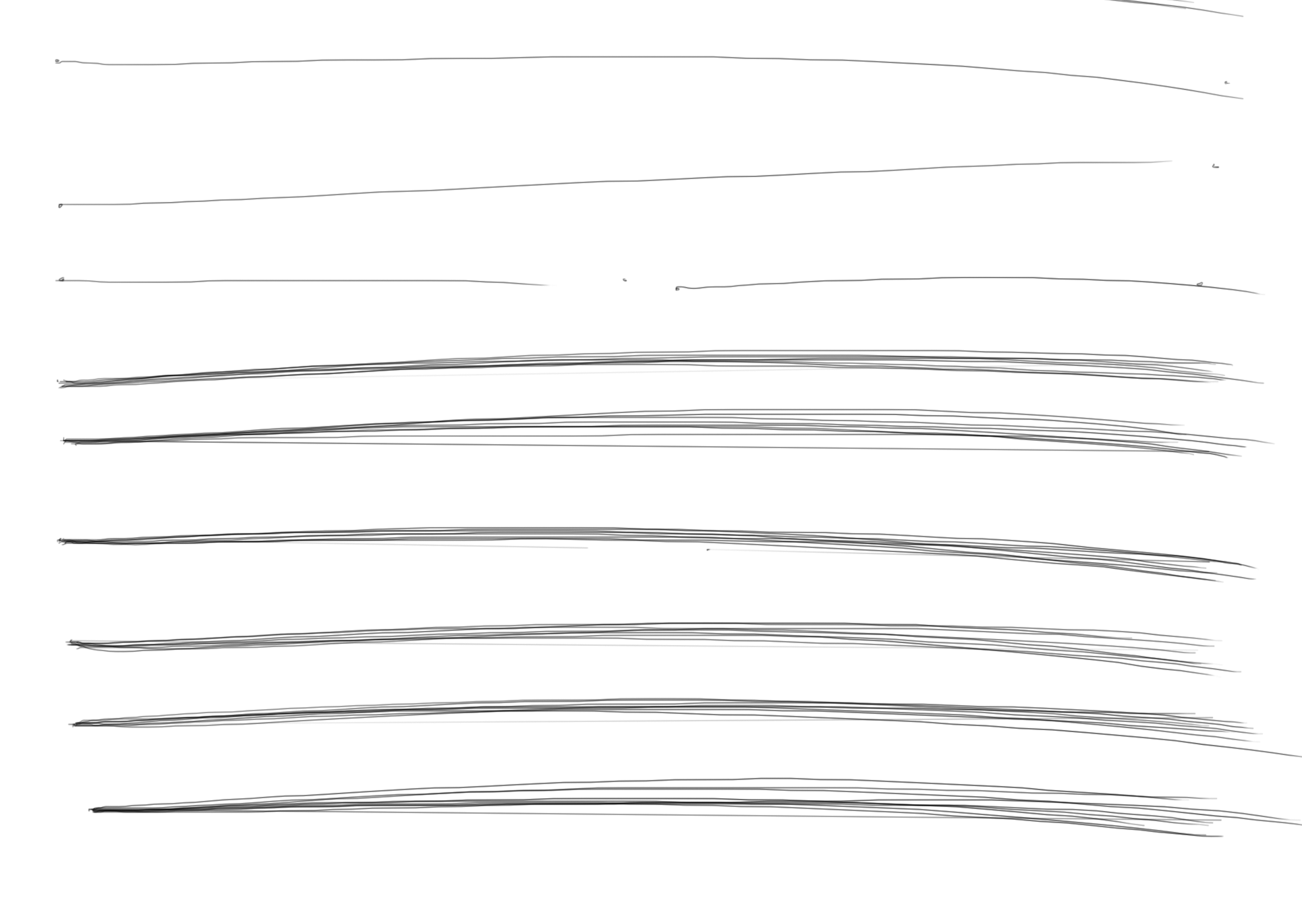 Auto-generated description: A series of horizontal pencil lines of varying thickness are drawn against a plain white background.